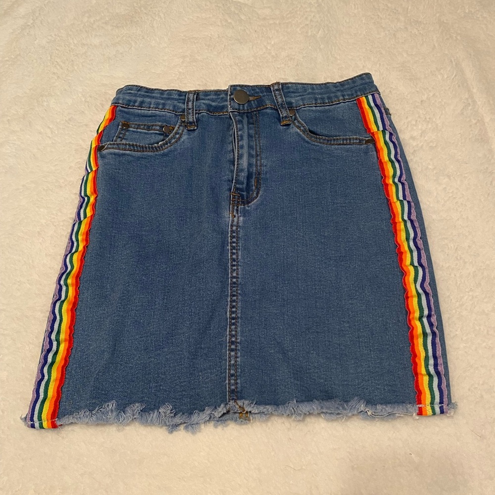 MOVING SALE 3/$20 5/$25 f21 denim rainbow skirt